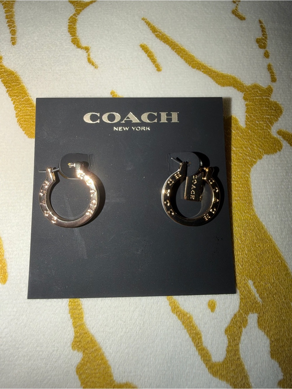 Coach Signature Small Titanium Hoop Earrings